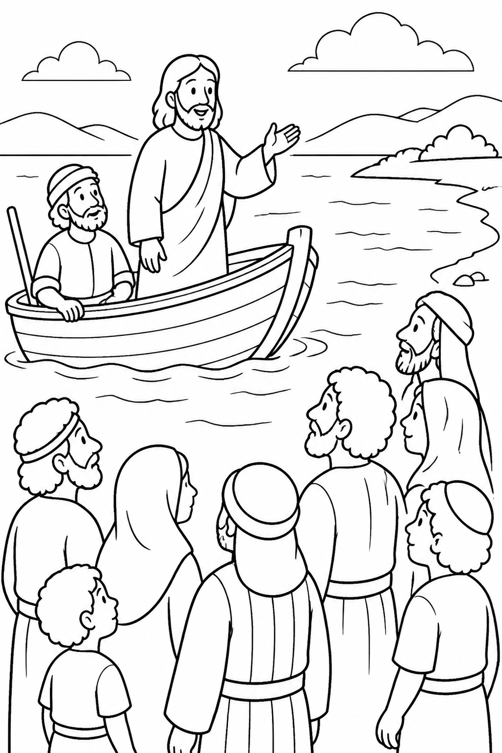 Jesus Teaches from the Boat from The Miraculous Catch of Fish Bible coloring page