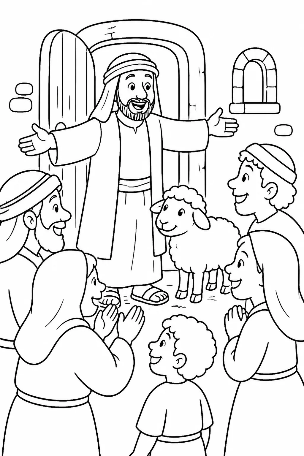 A shepherd welcomes friends and neighbors to rejoice with him at home because his lost sheep has been found.