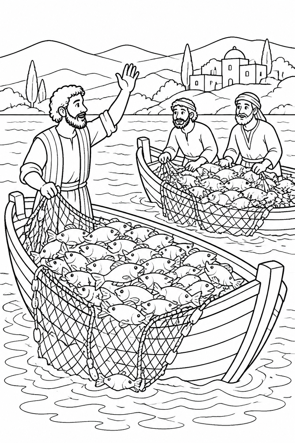 The Great Catch from The Miraculous Catch of Fish Bible coloring page