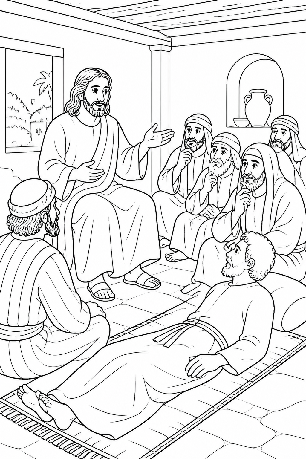 Jesus Explains His Authority from Jesus Heals a Paralyzed Man Bible coloring page