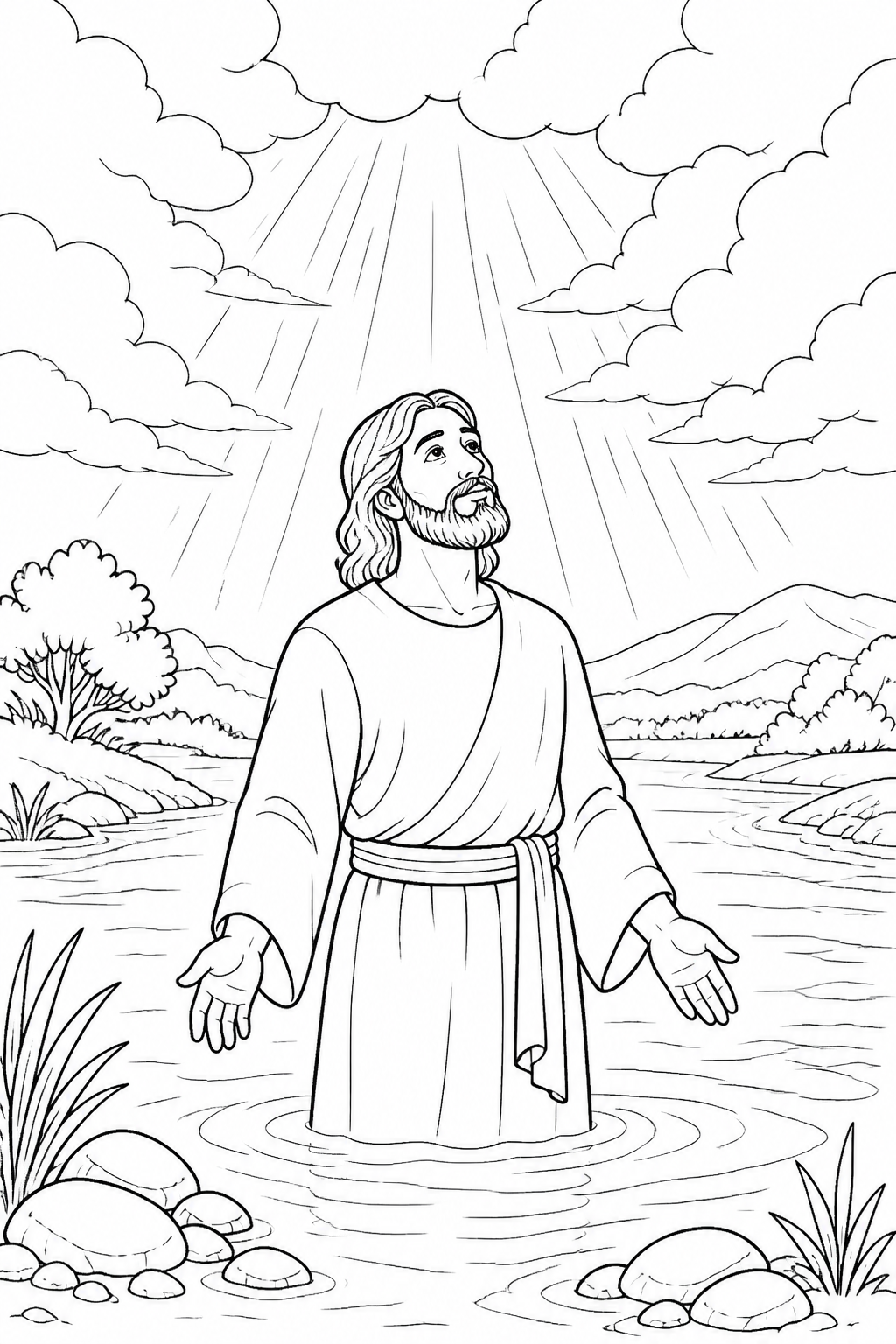 God’s Loving Declaration from Jesus Is Baptized Bible coloring page