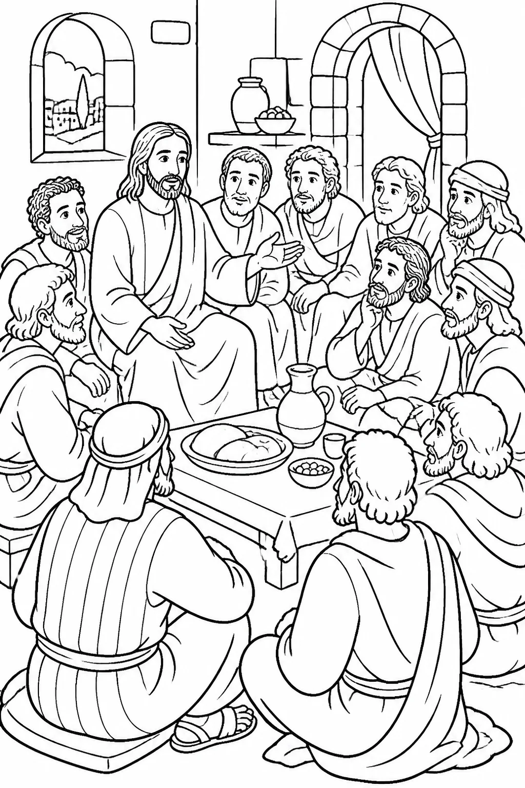 Jesus speaking to the gathered disciples in a meal setting, illustrating John 13:18–20 and his preparation of them to trust him.