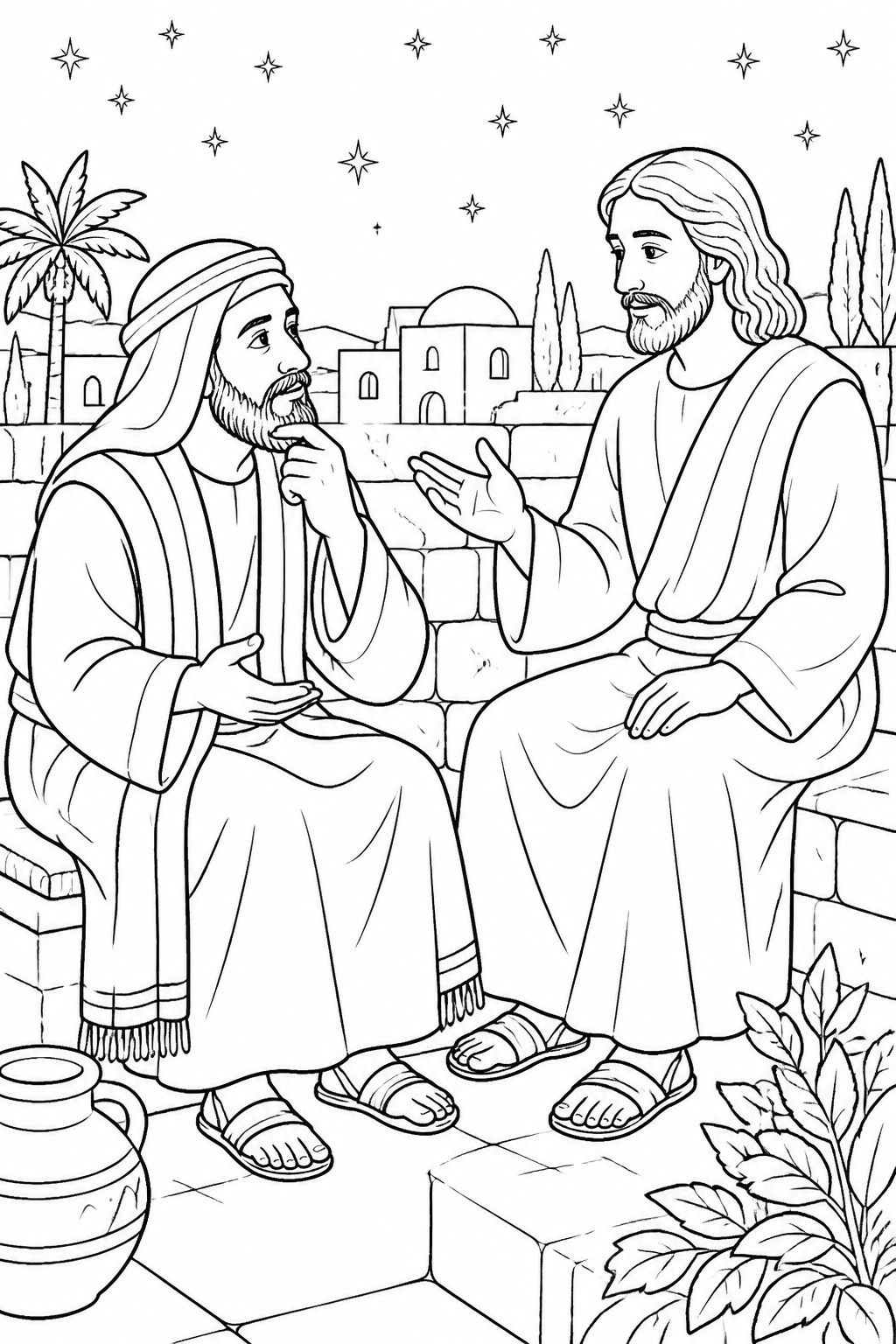 Nicodemus Asks How from Jesus Teaches Nicodemus Bible coloring page