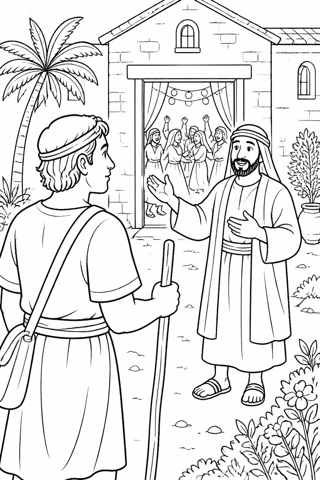 Music at the House from The Parable of the Prodigal Son Bible coloring page