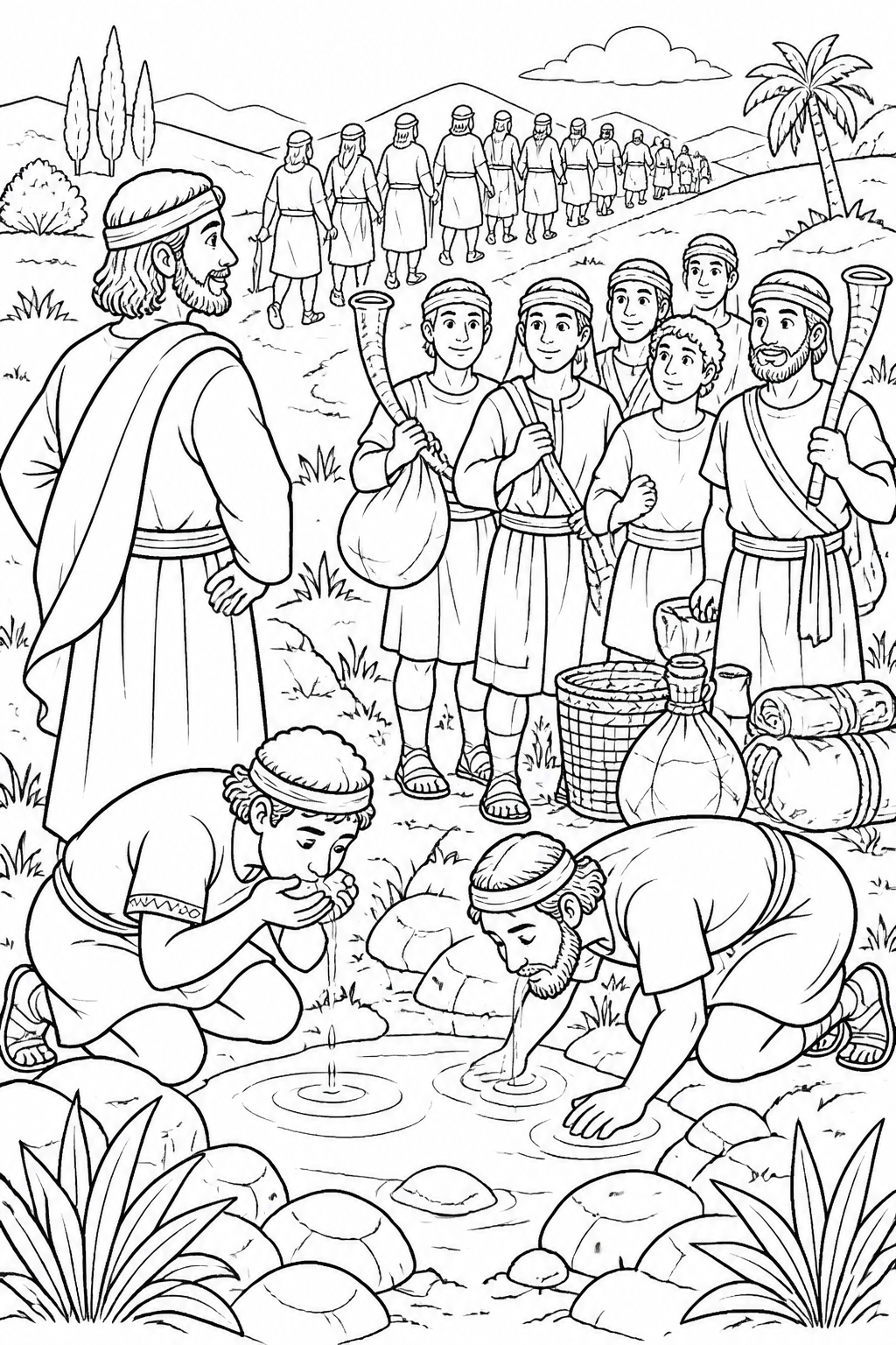 Three Hundred Are Chosen from Gideon’s Three Hundred Bible coloring page