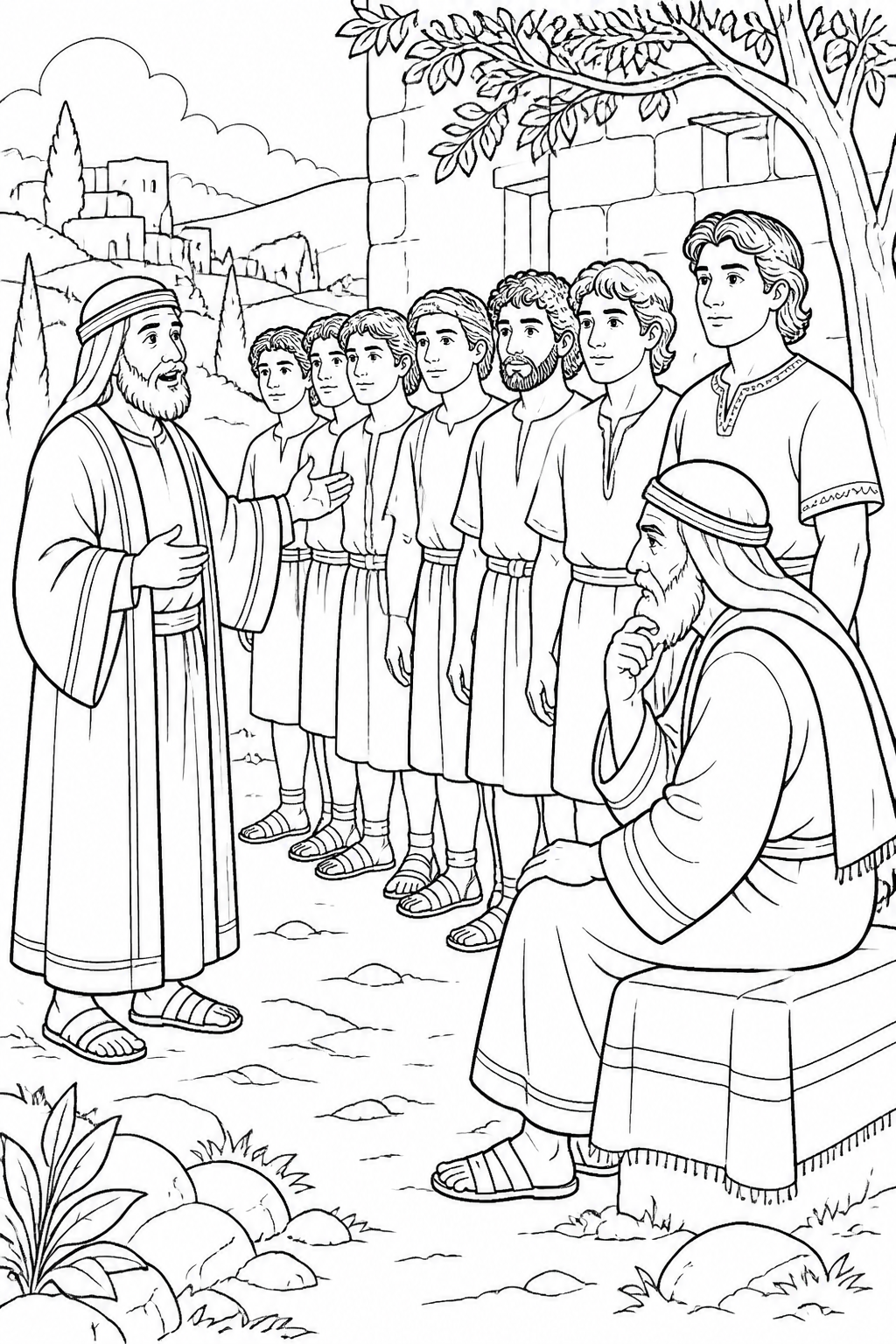Jesse Presents His Sons from David Is Anointed King Bible coloring page