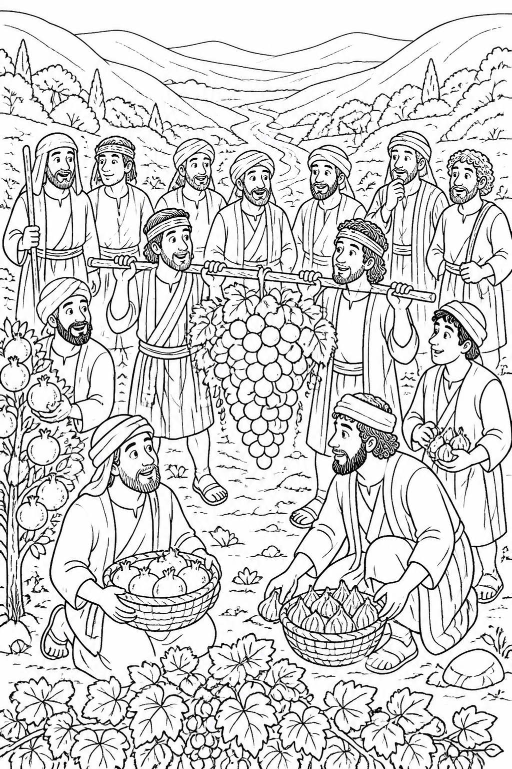 Exploring the Fruitful Land from Joshua and Caleb Trust God Bible coloring page