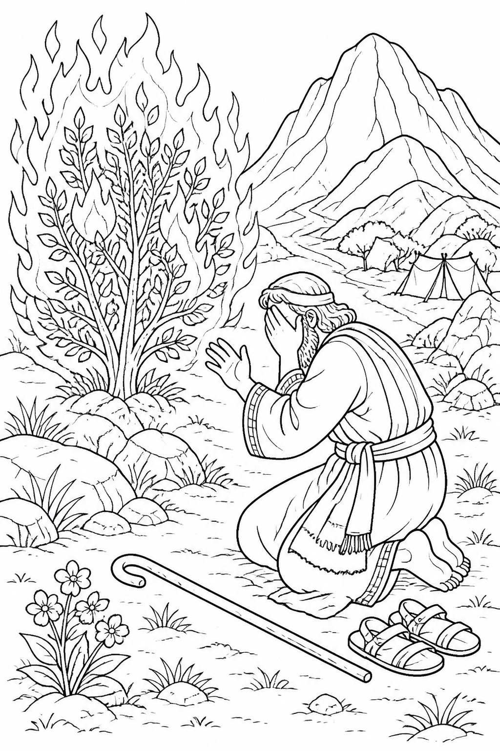 God Promises to Be With Moses from Moses and the Burning Bush Bible coloring page