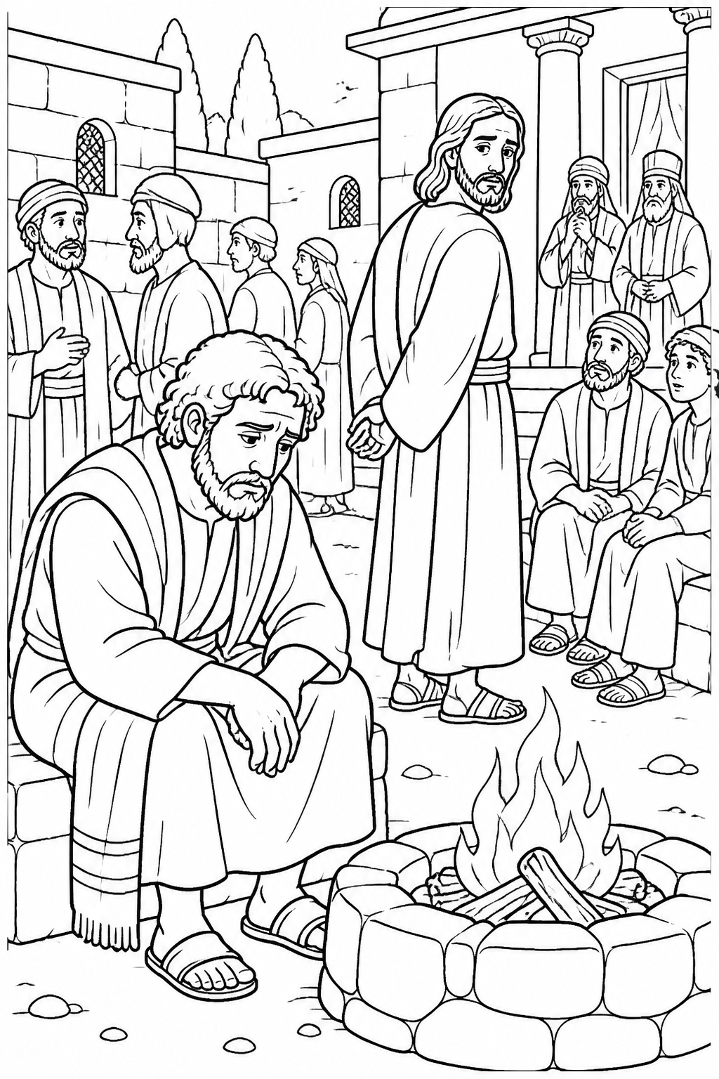 Peter Remembers and Weeps from Jesus Is Arrested and Tried Bible coloring page
