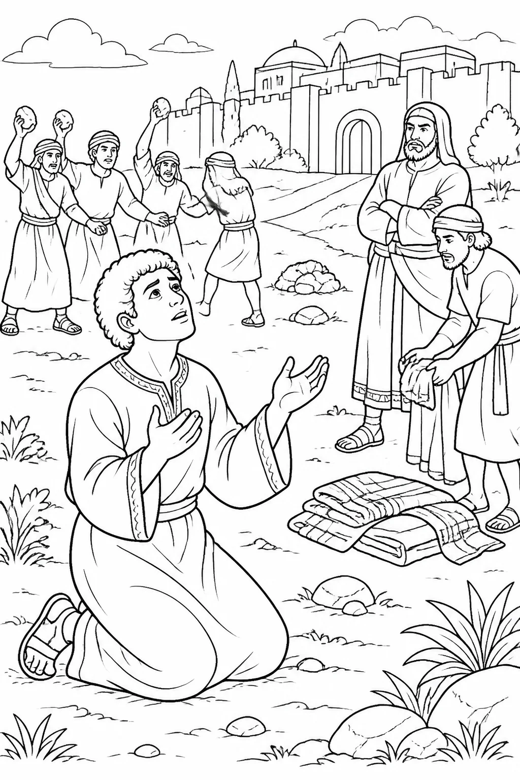 Stephen Prays and Forgives from Stephen’s Faithful Witness Bible coloring page