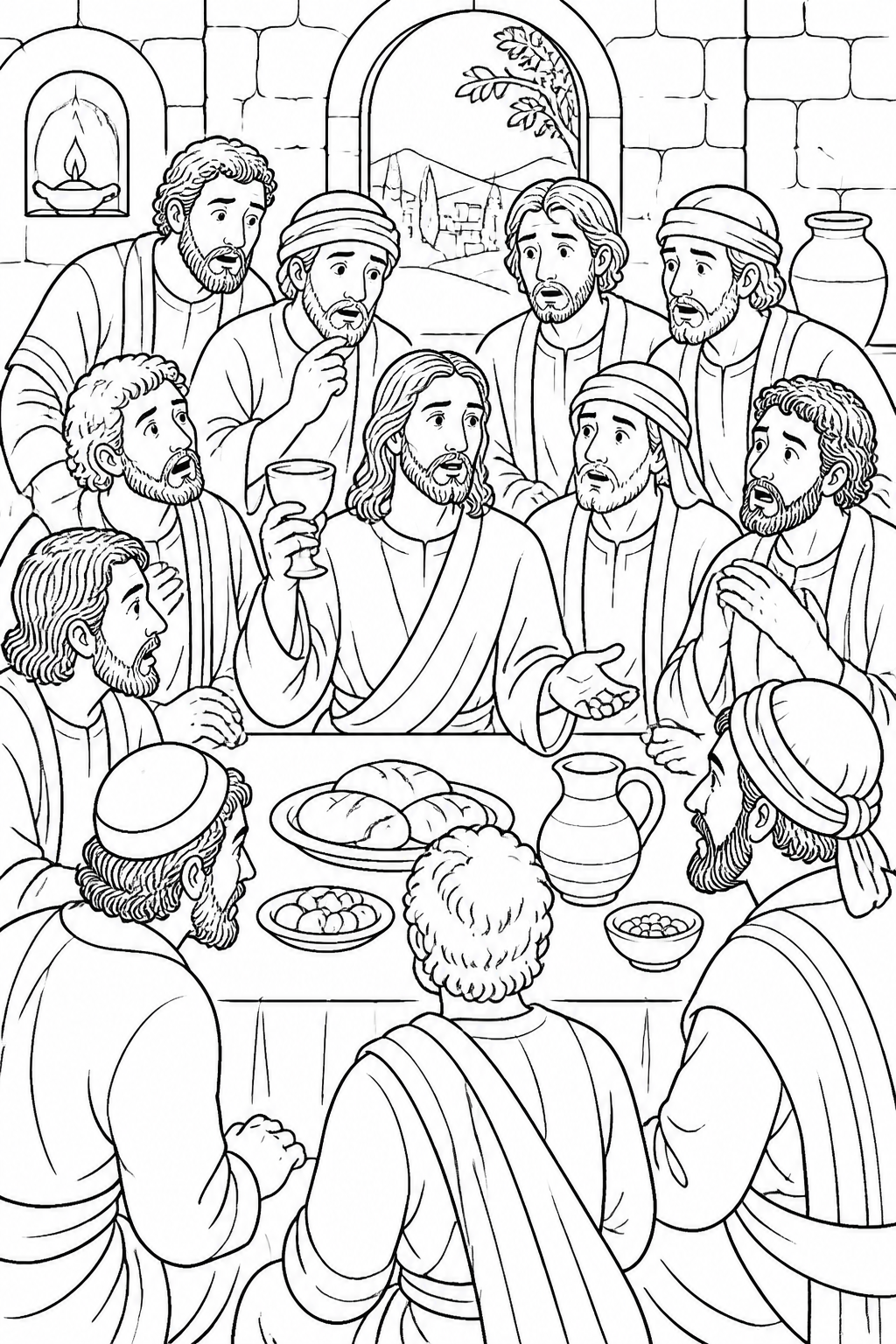 The Cup and Troubled Questions from The Last Supper Bible coloring page