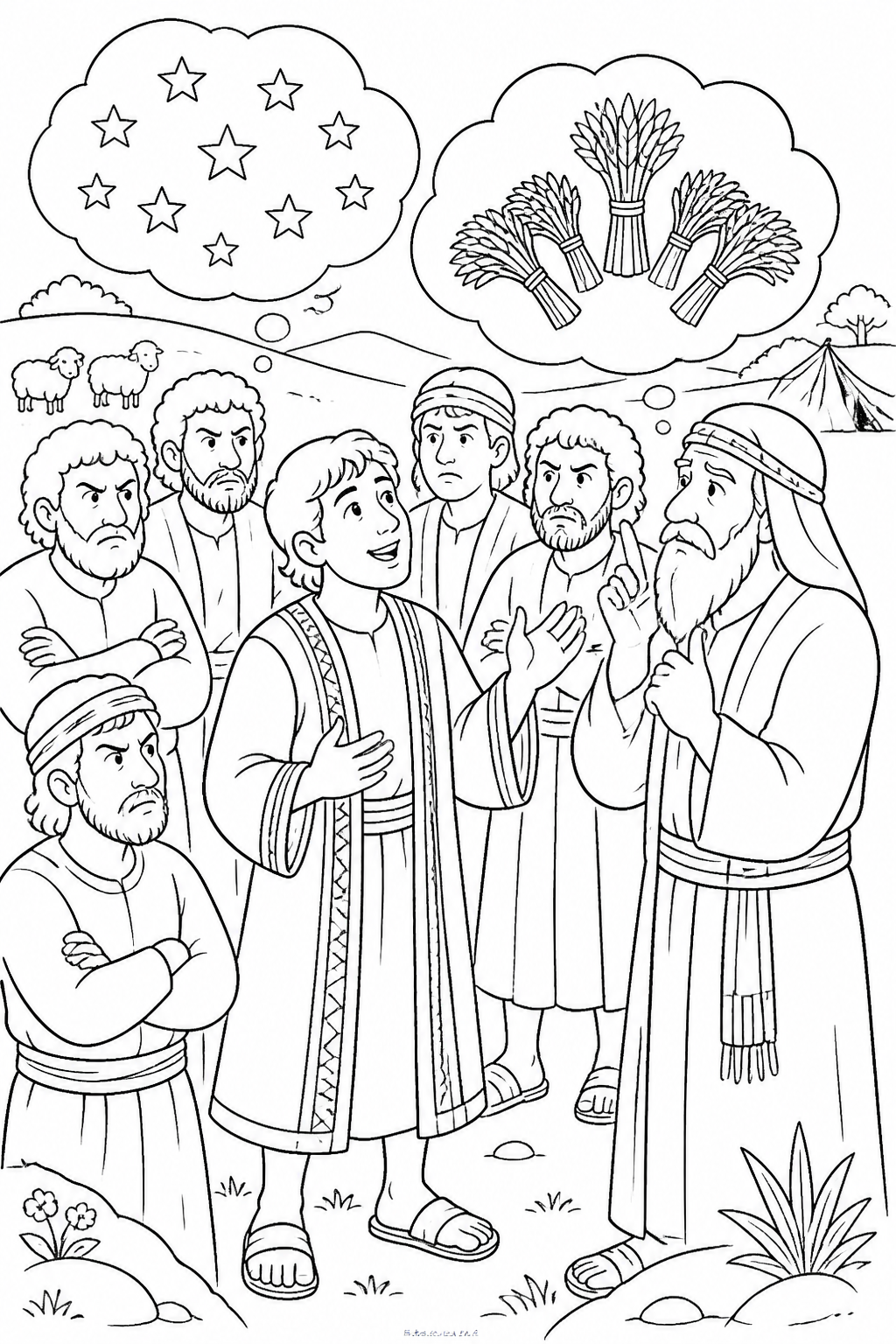 Joseph Shares His Dreams from Joseph and His Brothers Bible coloring page