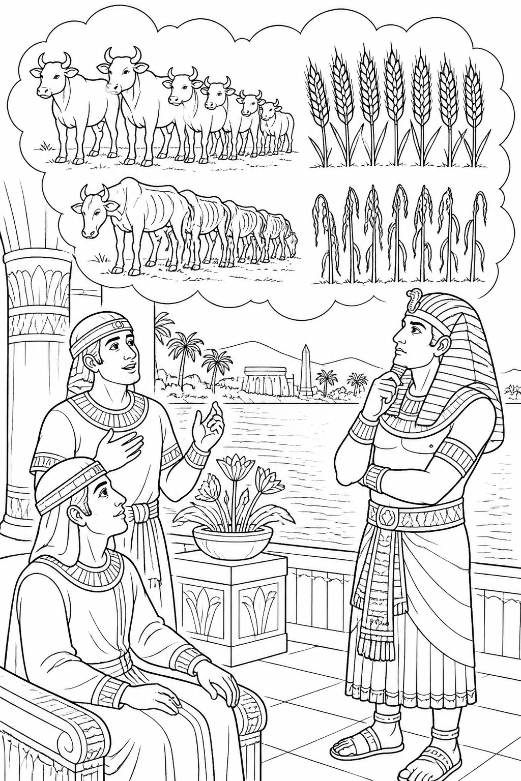 Pharaoh’s Two Dreams from Joseph Interprets Pharaoh’s Dreams Bible coloring page