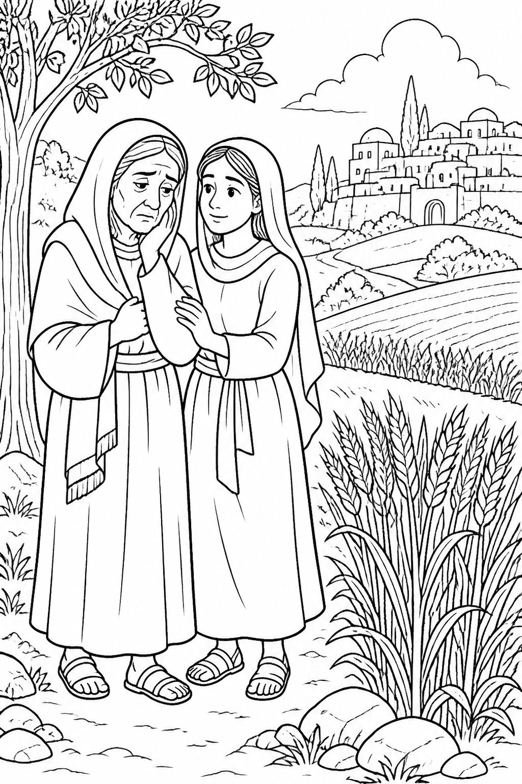Together at the Harvest Season from Ruth Stays with Naomi Bible coloring page
