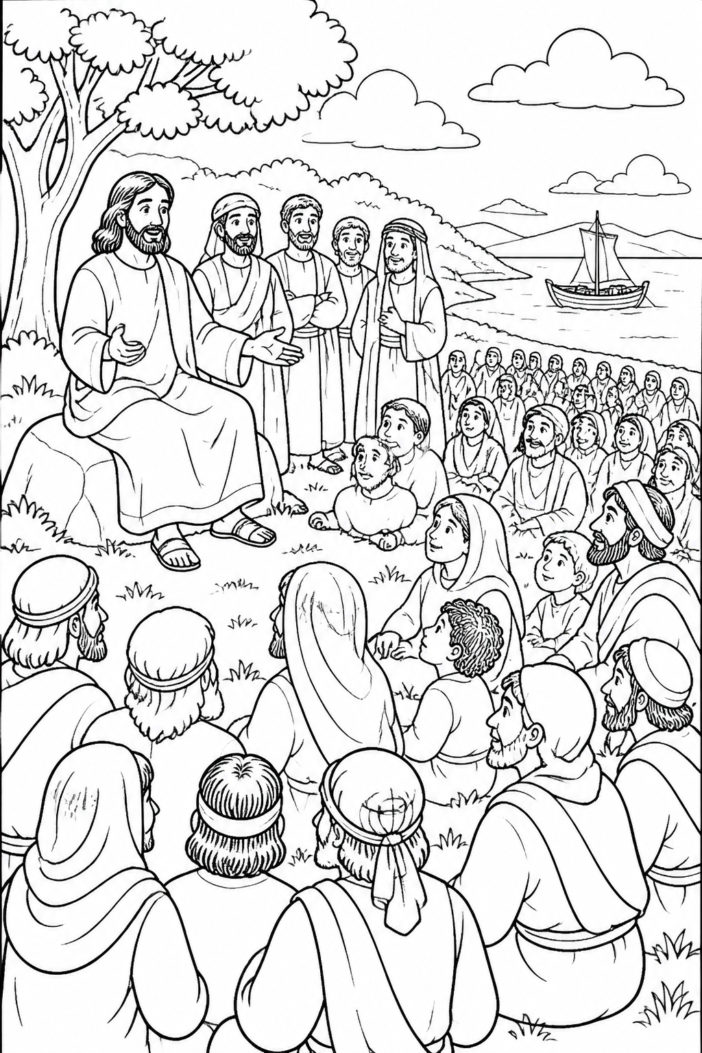 Jesus Teaches the Crowd from Jesus Feeds Five Thousand Bible coloring page