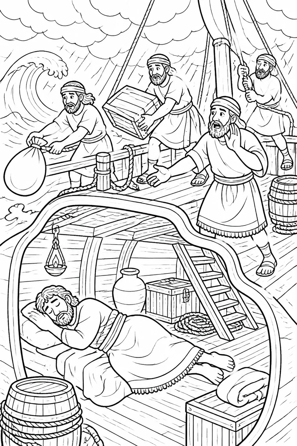 Jonah, the king of Nineveh, and people throughout Nineveh responding to God’s warning with sackcloth, ashes, humility, and repentance.