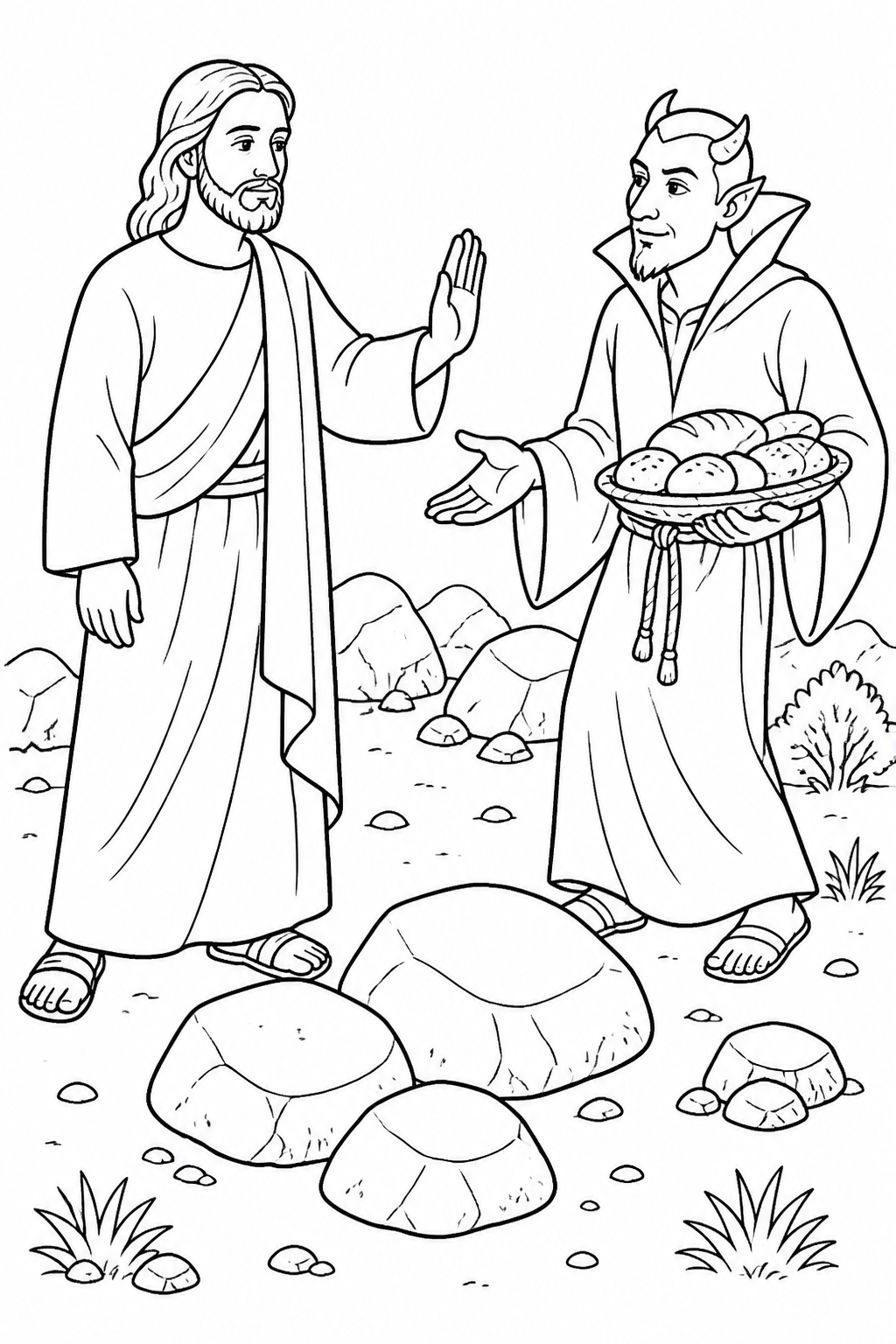 Jesus Chooses God’s Word from Jesus Is Tempted in the Wilderness Bible coloring page