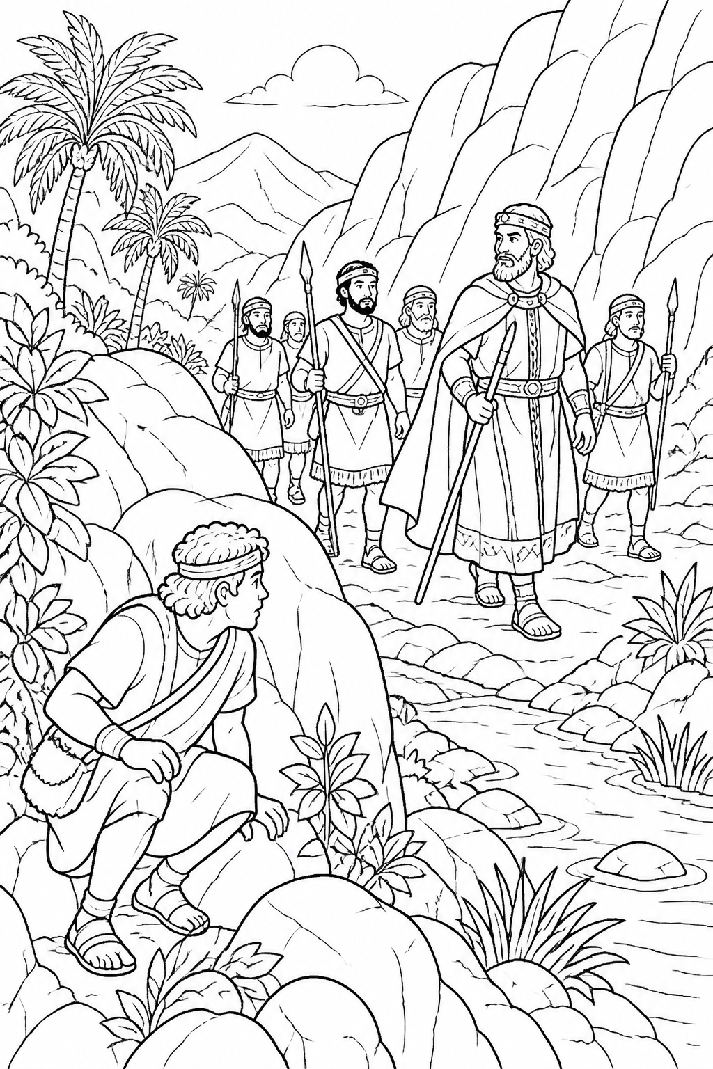 The Wilderness of En-gedi from David Spares Saul Bible coloring page