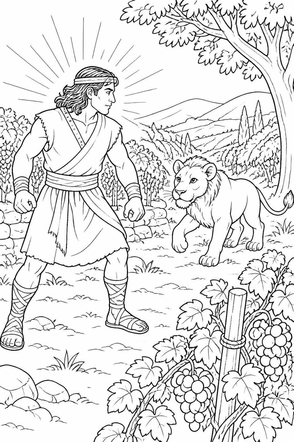 Samson Faces the Young Lion from Samson and Delilah Bible coloring page