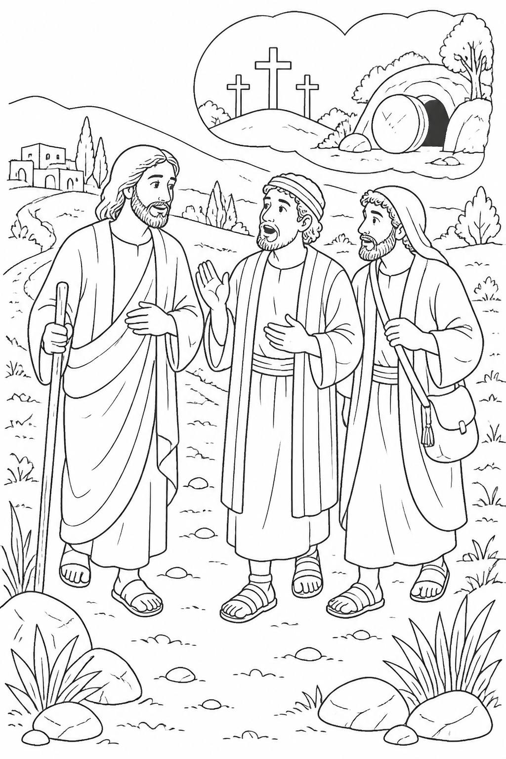 The Disciples Tell Jesus What They Heard from Jesus on the Road to Emmaus Bible coloring page