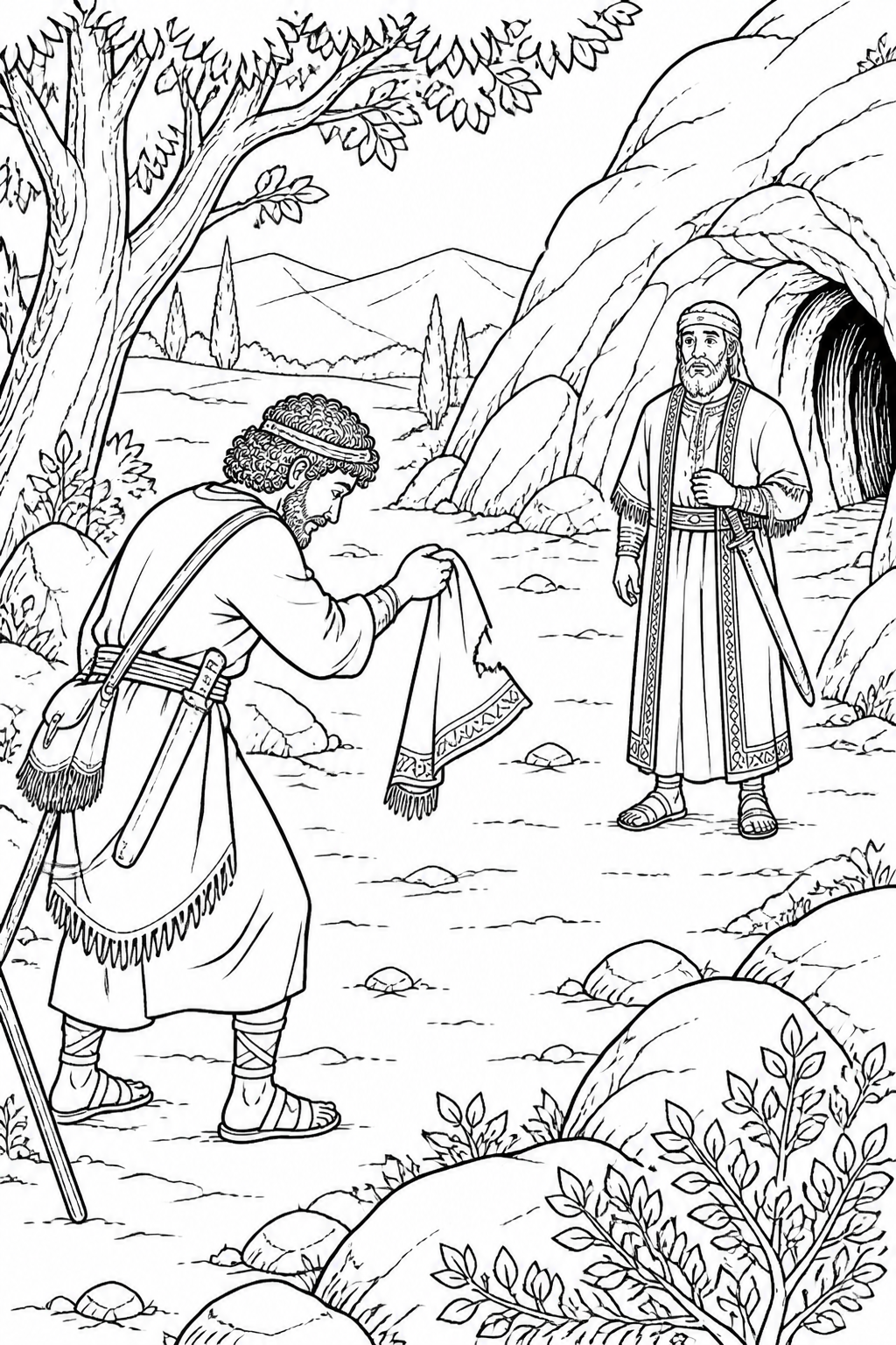 David Speaks from a Distance from David Spares Saul Bible coloring page