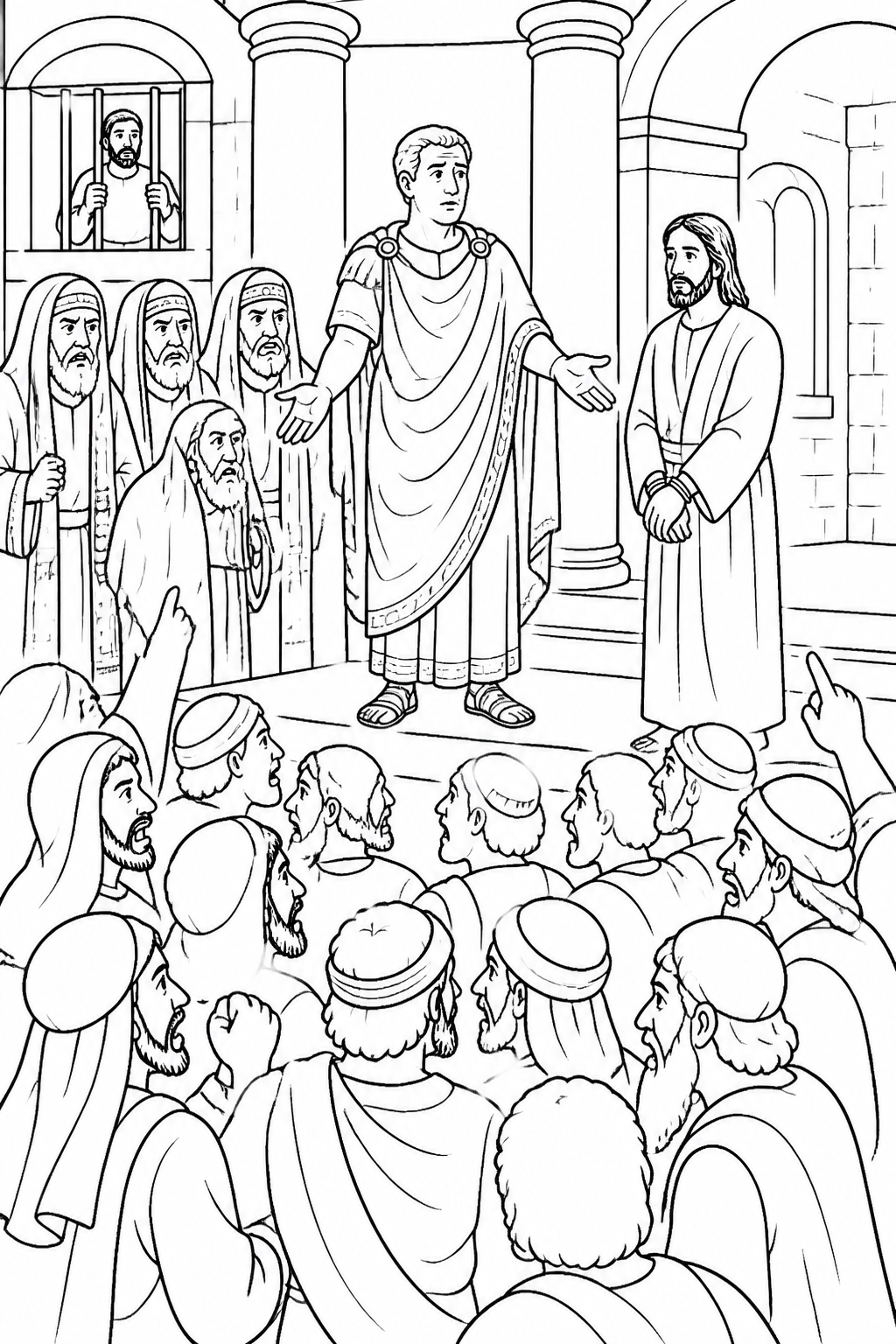 The Crowd’s Demand from Jesus Is Arrested and Tried Bible coloring page