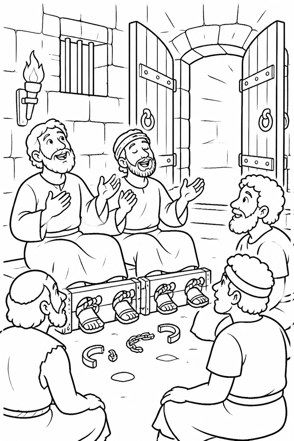 Songs in the Inner Prison from Paul and Silas Sing in Prison Bible coloring page