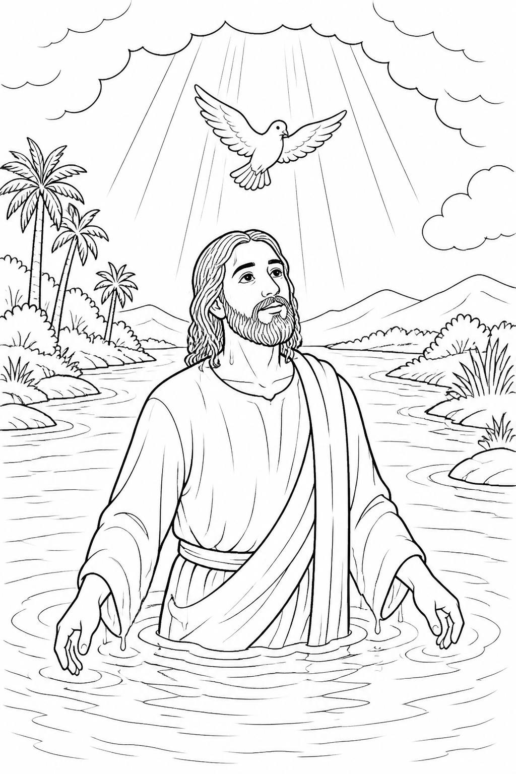 Jesus Comes Up from the Water from Jesus Is Baptized Bible coloring page