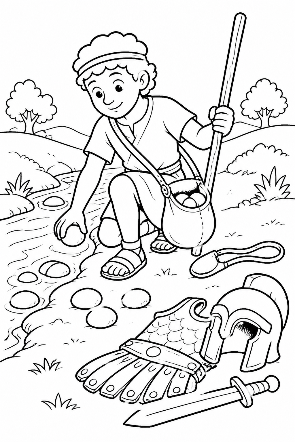 David Chooses His Shepherd’s Tools from David and Goliath Bible coloring page