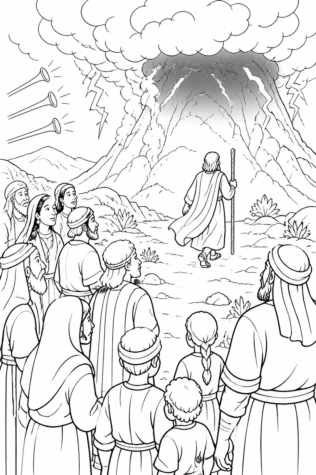Moses Approaches the Thick Darkness from The Ten Commandments Bible coloring page