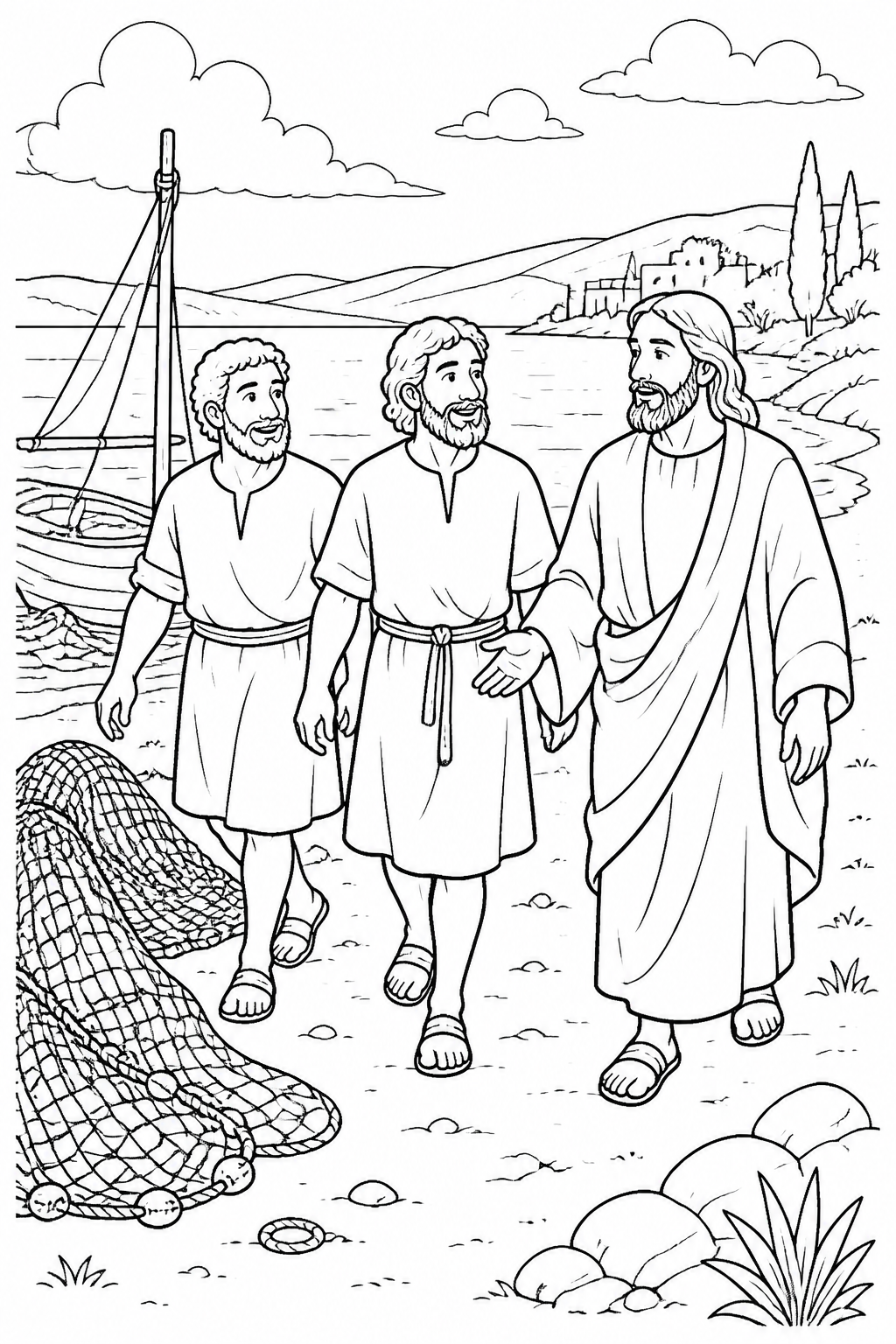 They Leave Their Nets from Jesus Calls His First Disciples Bible coloring page