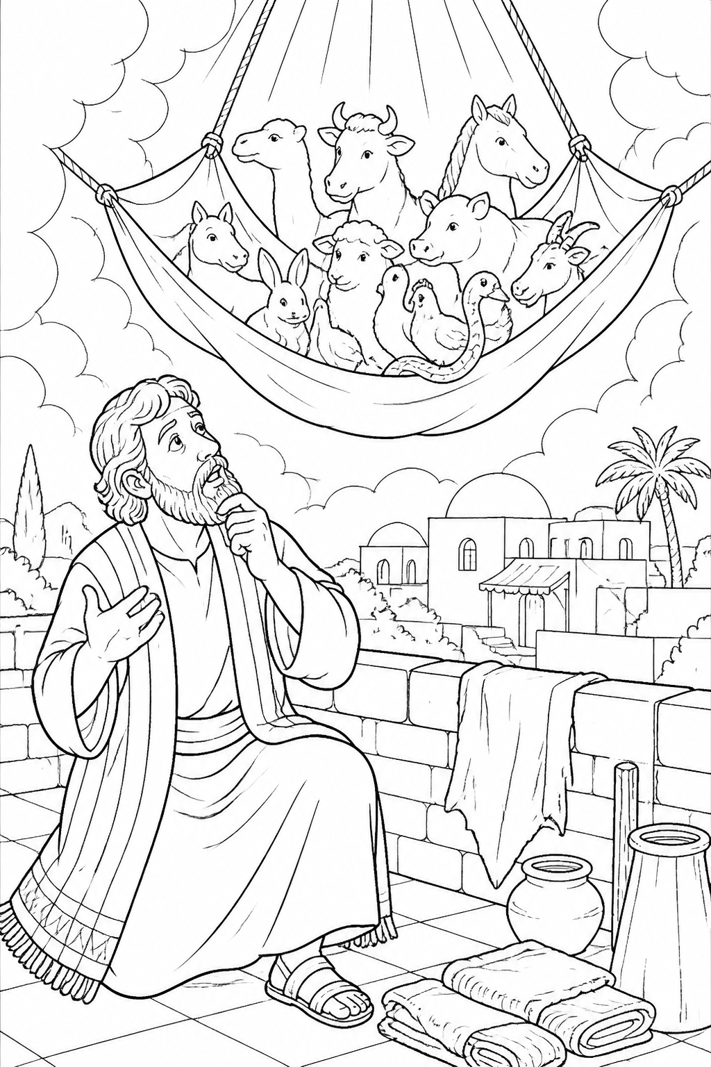 Peter’s Rooftop Vision from Peter Visits Cornelius Bible coloring page