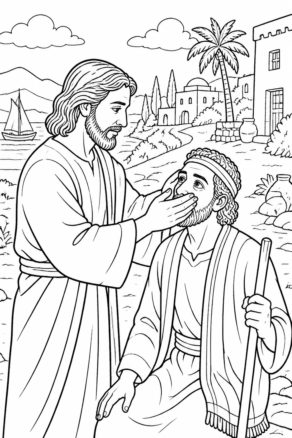 He Sees Clearly from Jesus Heals a Blind Man at Bethsaida Bible coloring page