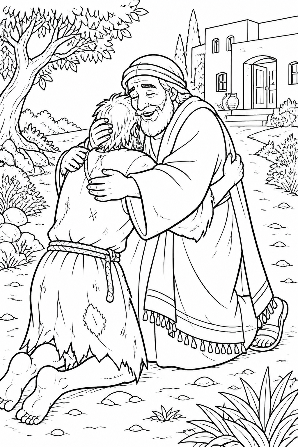 A Compassionate Welcome from The Parable of the Prodigal Son Bible coloring page