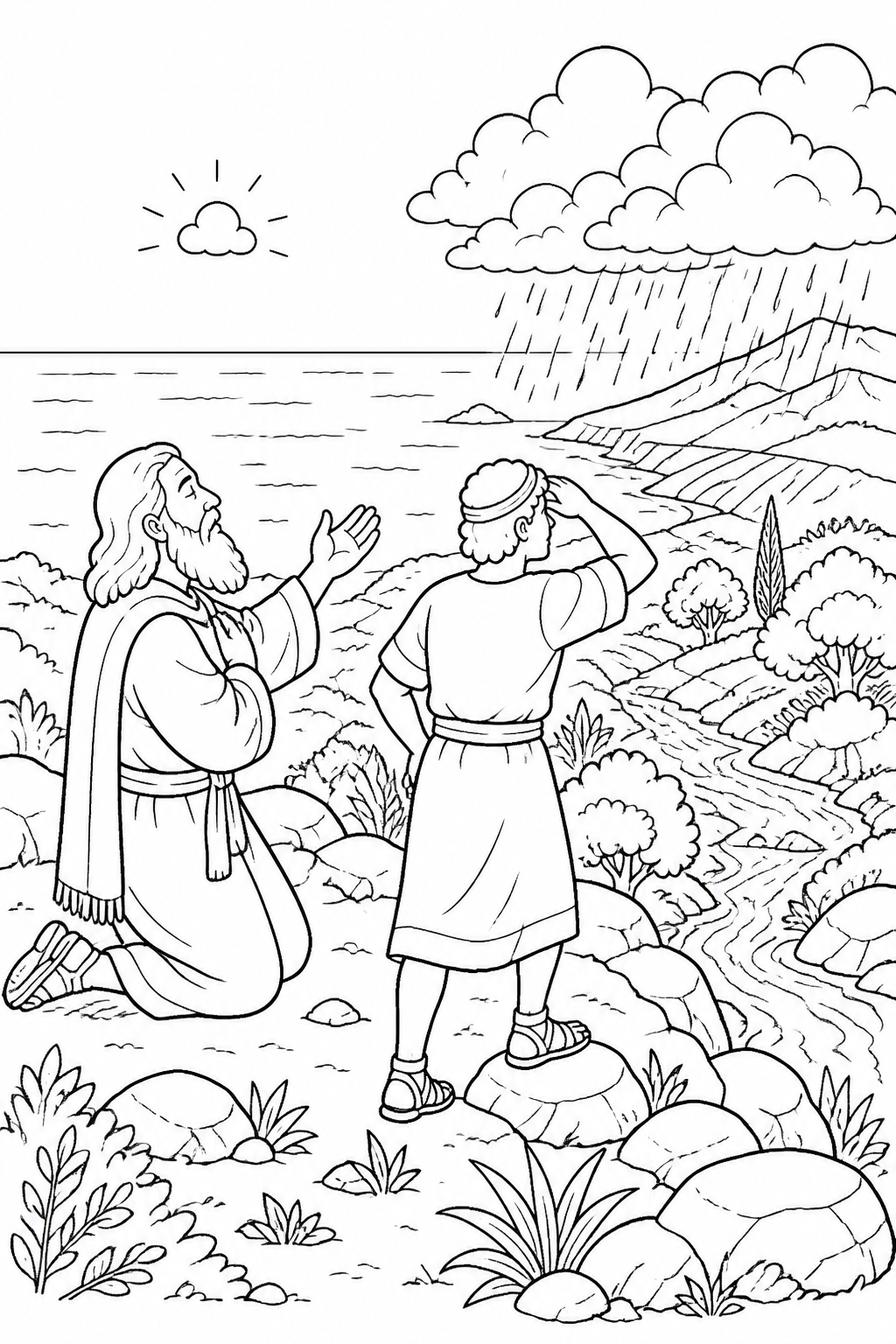 A Small Cloud Appears from Elijah on Mount Carmel Bible coloring page