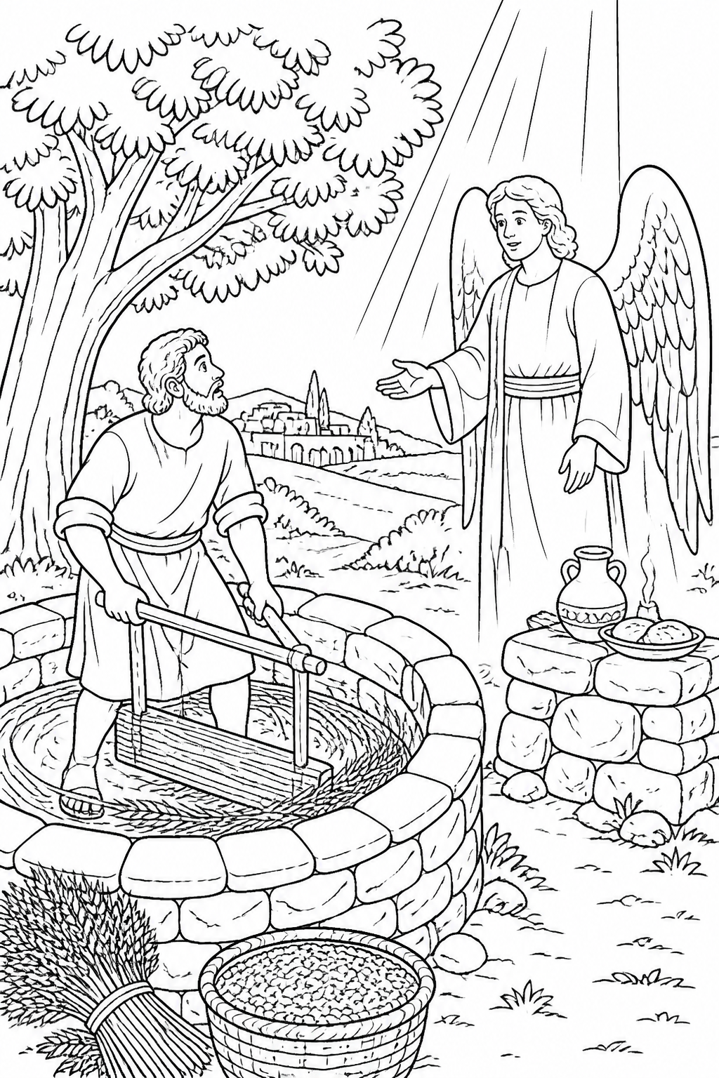 Gideon Receives a Courageous Call from Gideon’s Three Hundred Bible coloring page