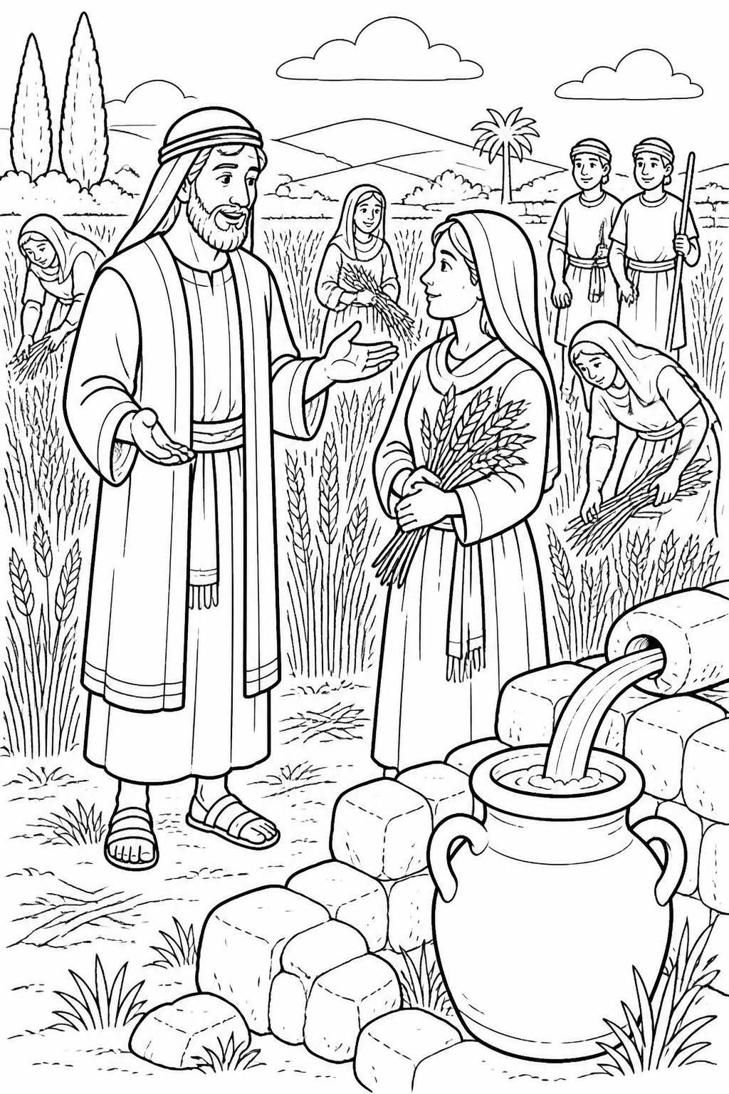 Boaz Gives Ruth Safe Instructions from Ruth Gleans in Boaz’s Field Bible coloring page