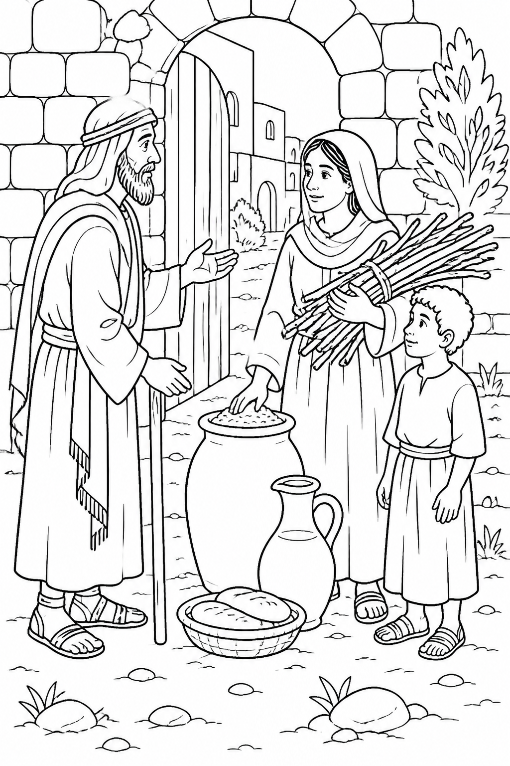 Elijah Meets the Widow from Elijah Is Fed by Ravens Bible coloring page