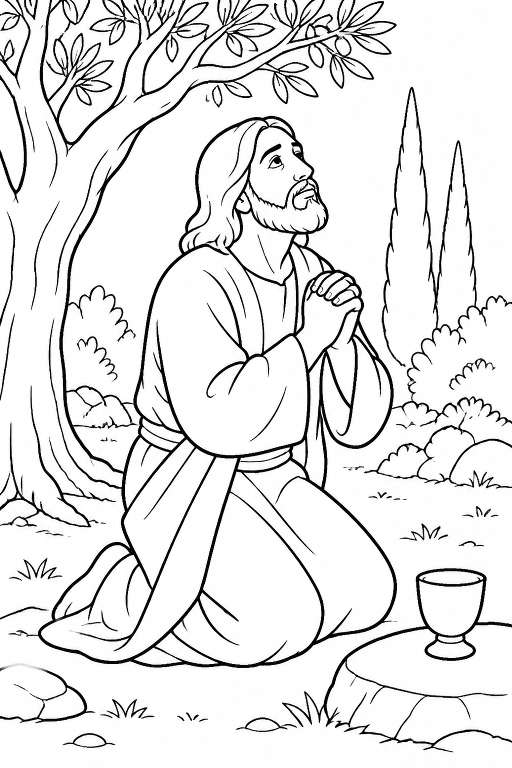 Jesus Prays Again from Jesus Prays in Gethsemane Bible coloring page