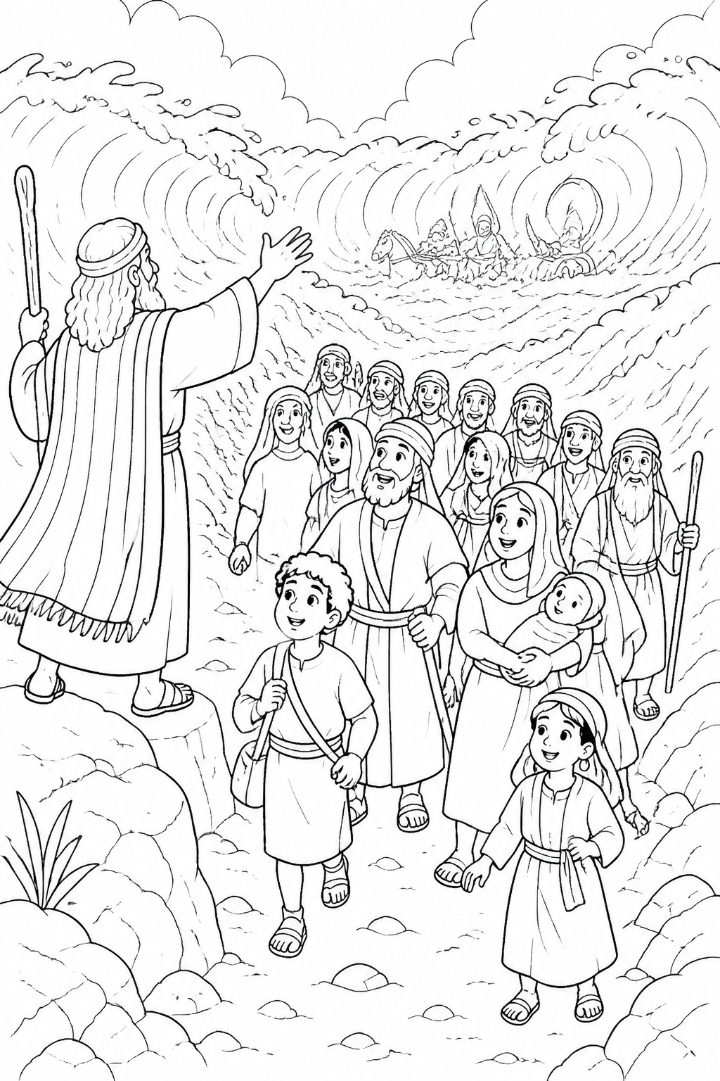 The Waters Return from Crossing the Red Sea Bible coloring page