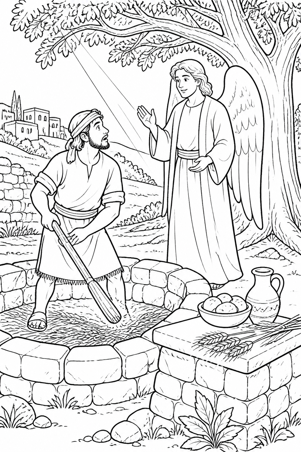 Gideon Receives a Courageous Call from Gideon’s Three Hundred Bible coloring page
