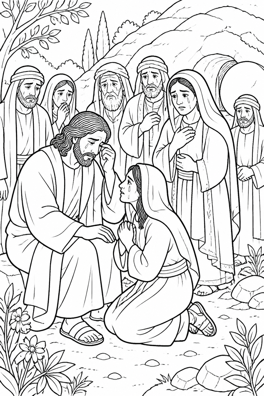 Jesus Shares Their Tears from Jesus Raises Lazarus Bible coloring page