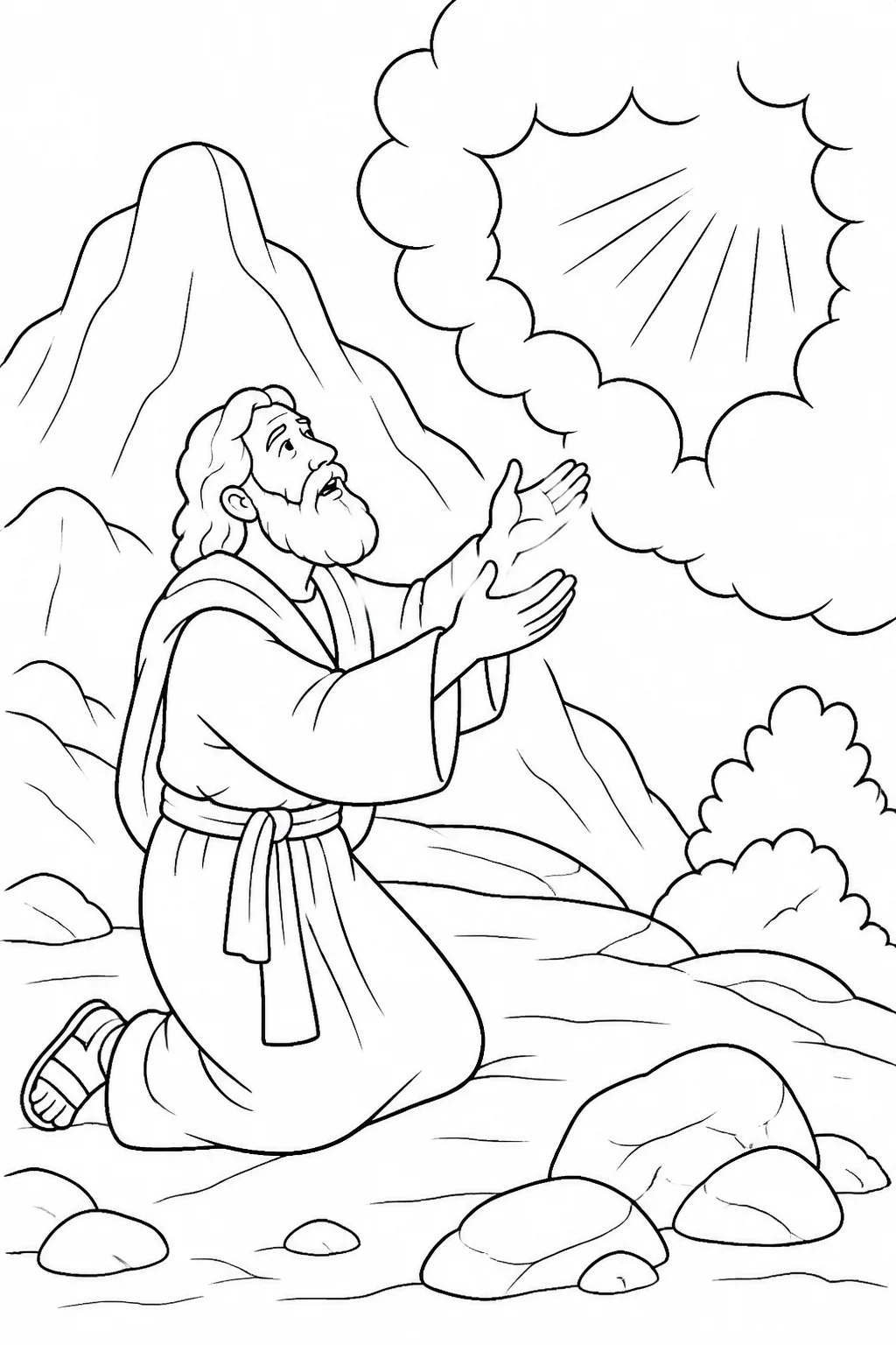 Moses praying to the LORD at Mount Sinai for the Israelites after their worship of the golden calf.