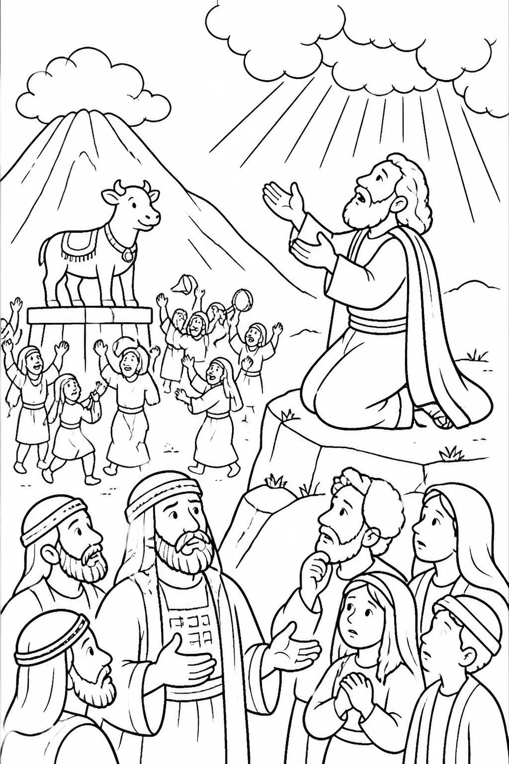 Moses seeks forgiveness from the LORD for the Israelites after their worship of the golden calf, near Mount Sinai.