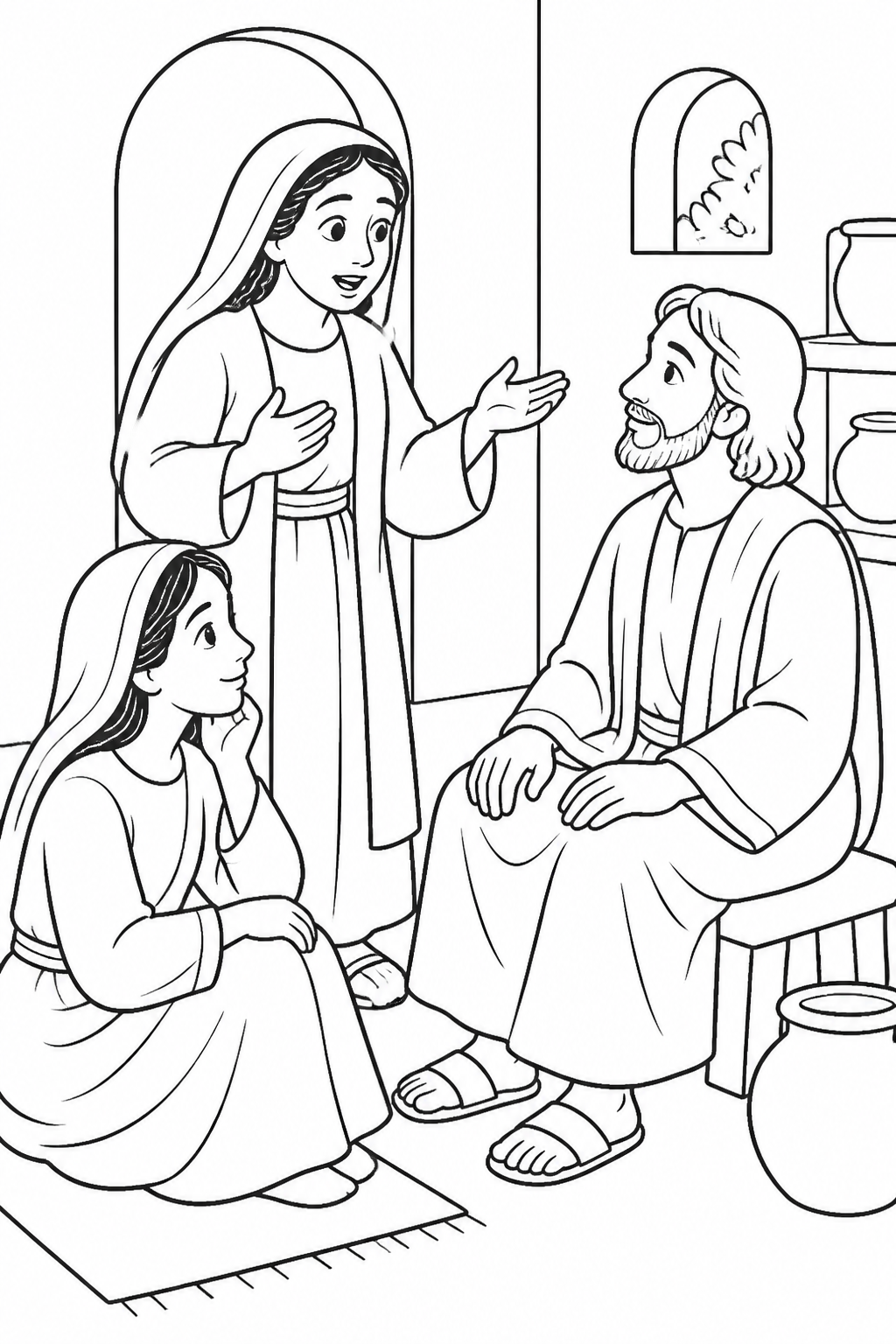 Martha Asks Jesus for Help from Jesus Visits Mary and Martha Bible coloring page