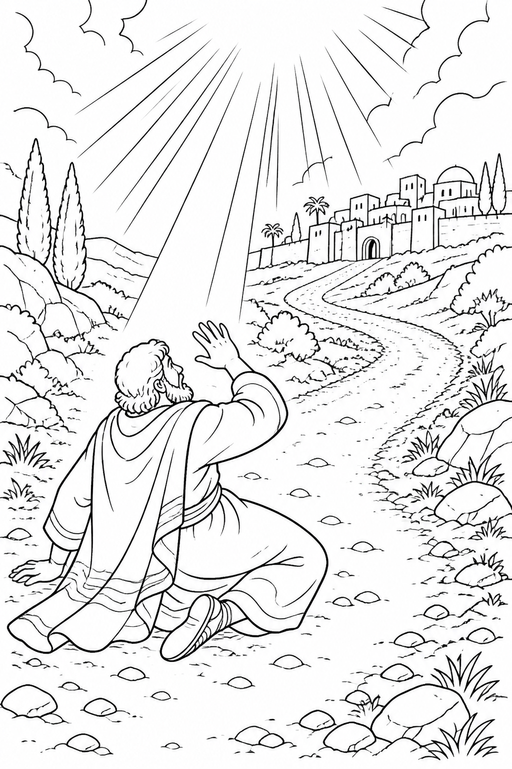 Saul’s Direction Changes from Saul Meets Jesus on the Road Bible coloring page