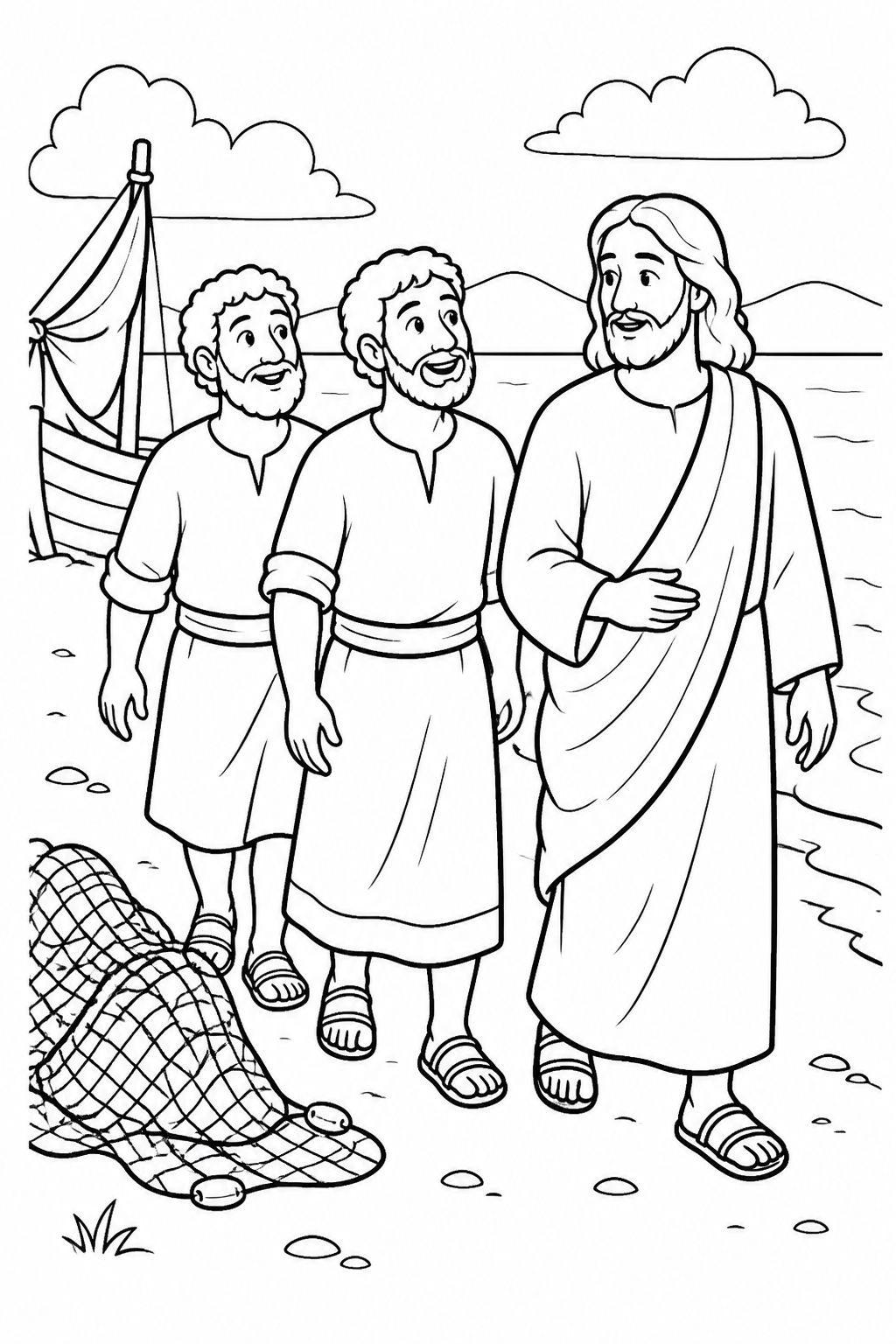 They Leave Their Nets from Jesus Calls His First Disciples Bible coloring page
