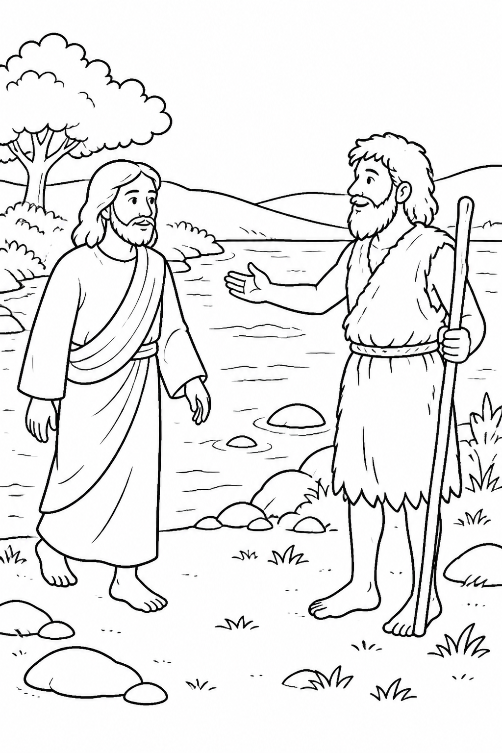 Jesus Comes to the Jordan from Jesus Is Baptized Bible coloring page