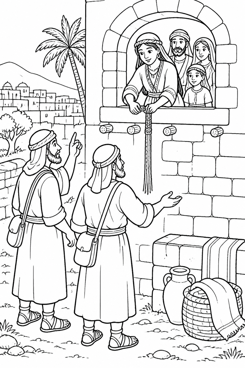 Rahab Ties the Scarlet Cord from Rahab Helps the Spies Bible coloring page