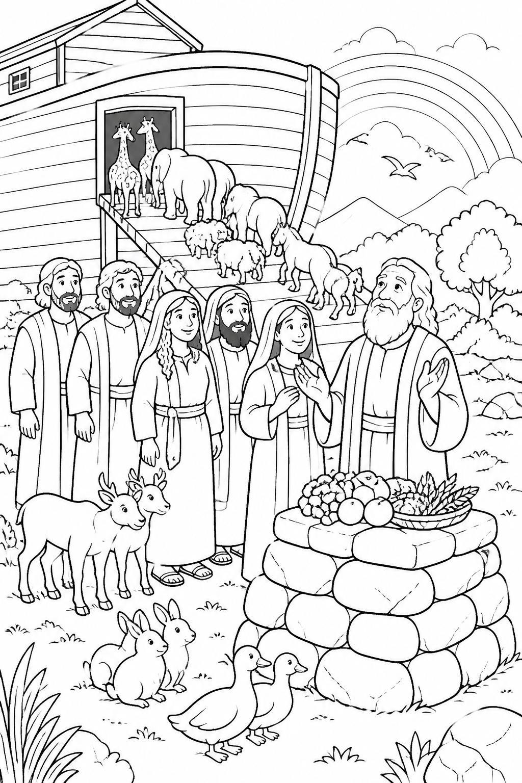 Noah Offering Thanks from Noah’s Ark Bible coloring page